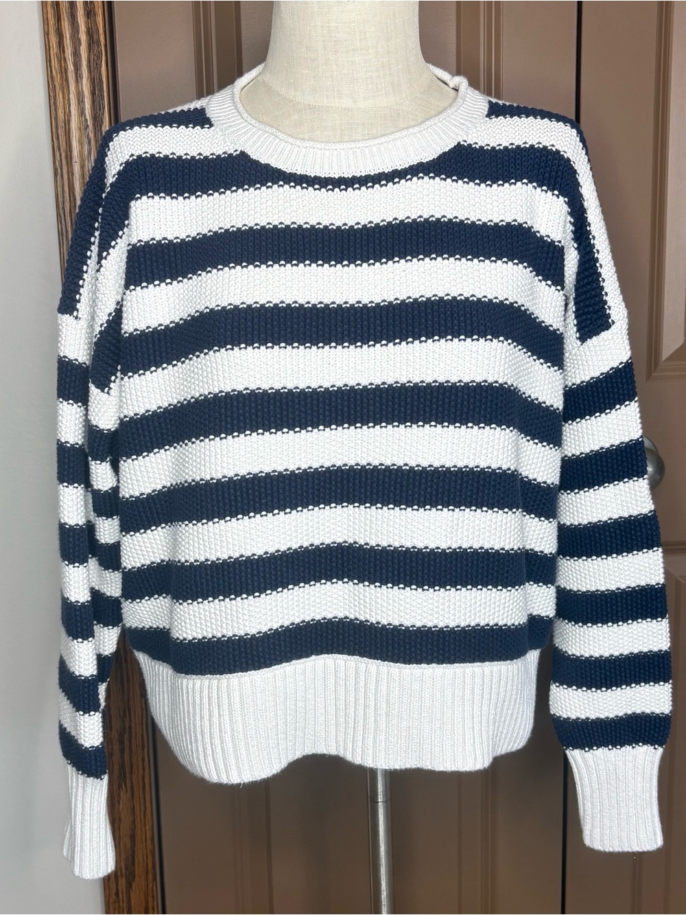 J. Crew Navy Striped Cotton Sweater